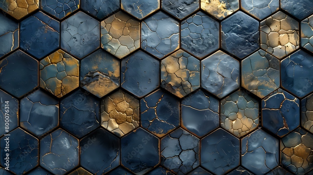 Imperfect Beauty: Textured Hexagonal Tiles with Gold Leaf Accents Imperfect Beauty: Textured Hexagonal Tiles with Gold Leaf Accents