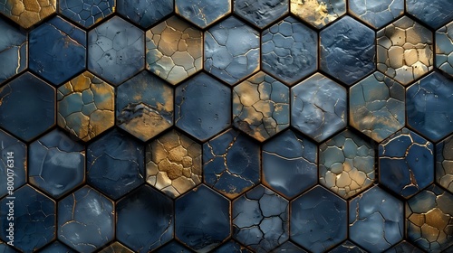 Imperfect Beauty: Textured Hexagonal Tiles with Gold Leaf Accents