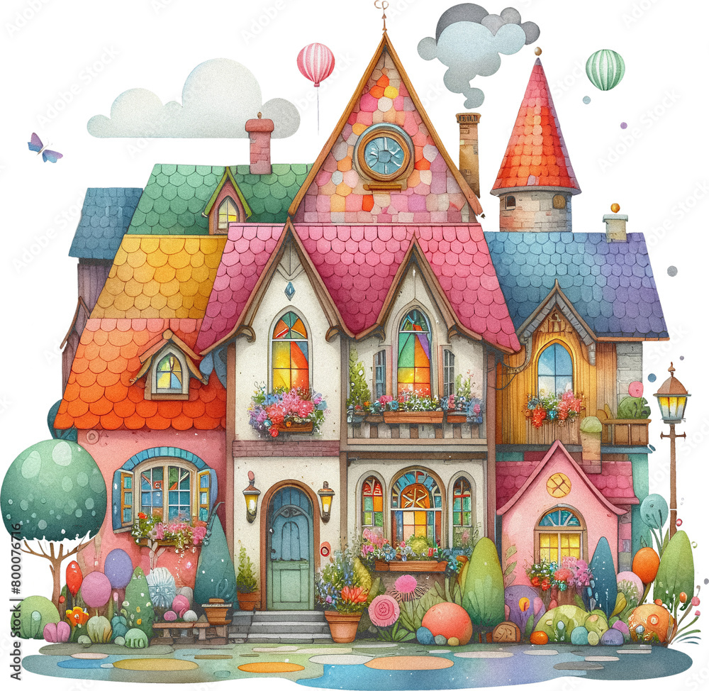 Watercolor house colorful painting clipart png