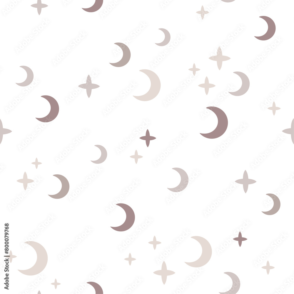 Moon and stars seamless pattern in cartoon flat style. Celestial digital paper. Hand drawn vector pattern Moon and stars seamless pattern in cartoon flat style. Celestial digital paper. Hand drawn vector pattern