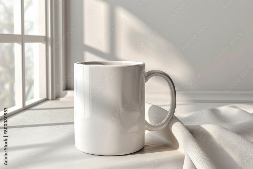 White Blank Mug Mockup in Photographic Scene created with Generative AI White Blank Mug Mockup in Photographic Scene created with Generative AI