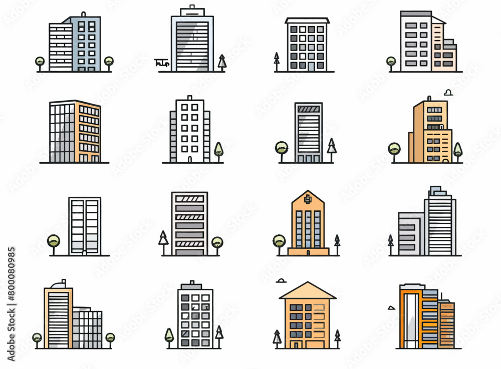 a set of buildings with different types of windows