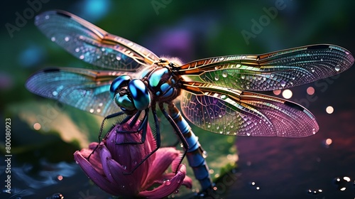 A close up of a dragonfly sitting on a flower © Microtech