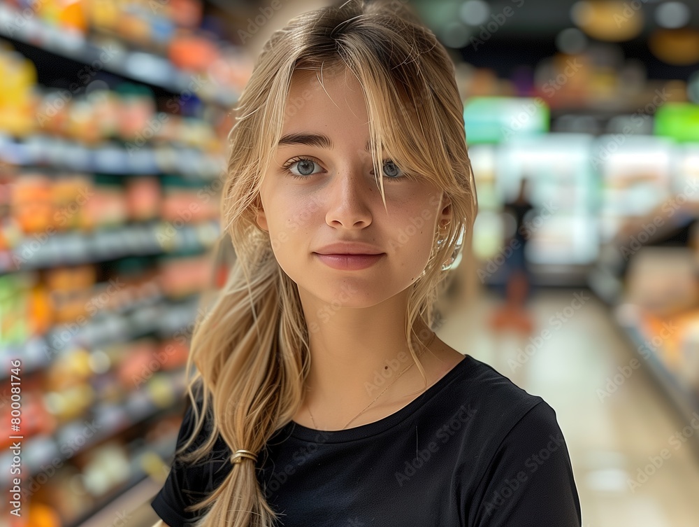 Woman Standing in Front of Grocery Aisle