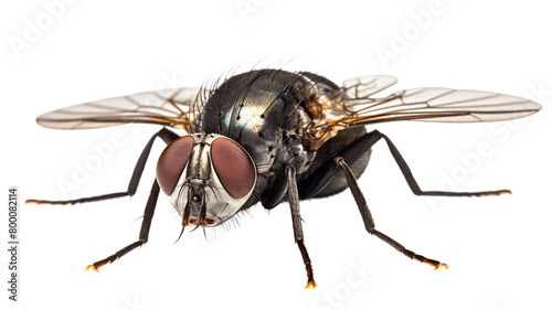 A close up dorsal view of a small housefly (musca domestica) isolated on transparent background. 