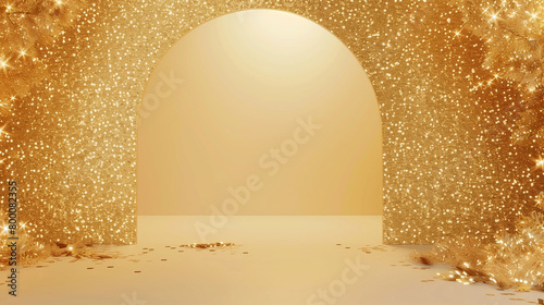 3d rendering of colorful gold background wall with birthday party decoration, gold colors, empty wall mock up, birthday invitation, greeting card	
