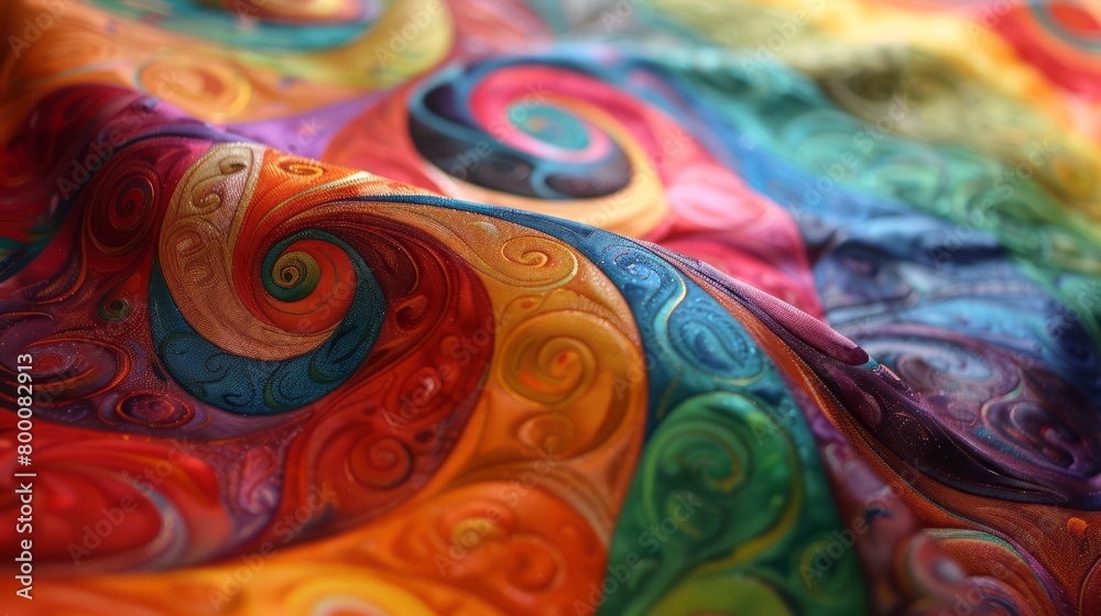 Hand-Painted Fabric Artistry with Colorful Swirls and Motifs.