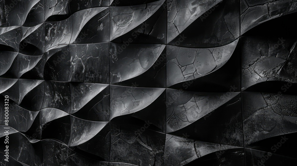 Fototapeta premium Modern Distorted Black Tile Wall Texture.