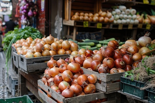 Organic onion on the market.