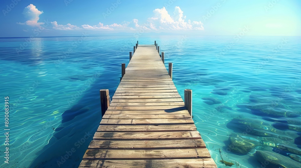 Wooden Pier Extending into Calm Blue Sea. Wooden Pier Extending into Calm Blue Sea.
