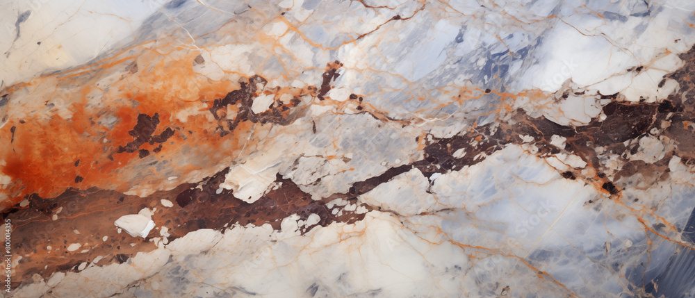 Premium Marble Texture with Vivid Orange and Blue Veins for Design Background