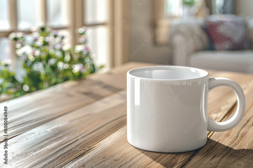 White Blank Mug Mockup in Photographic Scene created with Generative AI White Blank Mug Mockup in Photographic Scene created with Generative AI