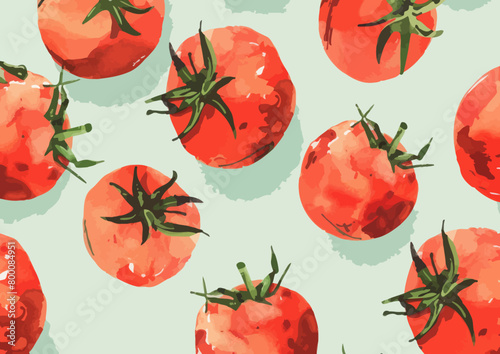 a pattern of tomatoes on a light blue background