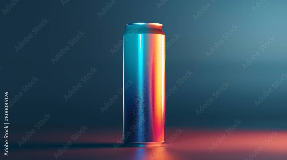 Minimalist design of an energy drink can, brightly lit against an isolated background, focus on unique branding and the promise of increased energy Minimalist design of an energy drink can, brightly lit against an isolated background, focus on unique branding and the promise of increased energy