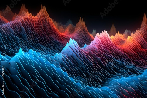 Vibrant Neon coloured energy wave patterns in a dark background