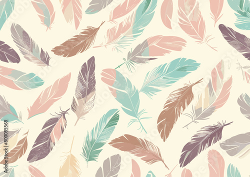 a pattern of colorful feathers on a white background