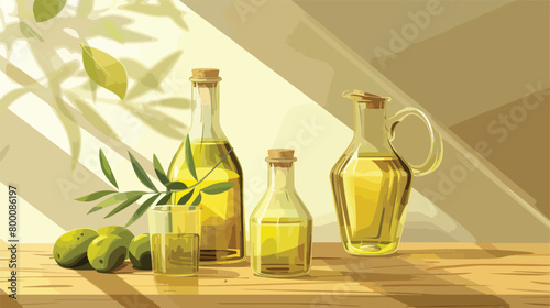 Glassware with olive oil on table Vectot style vector