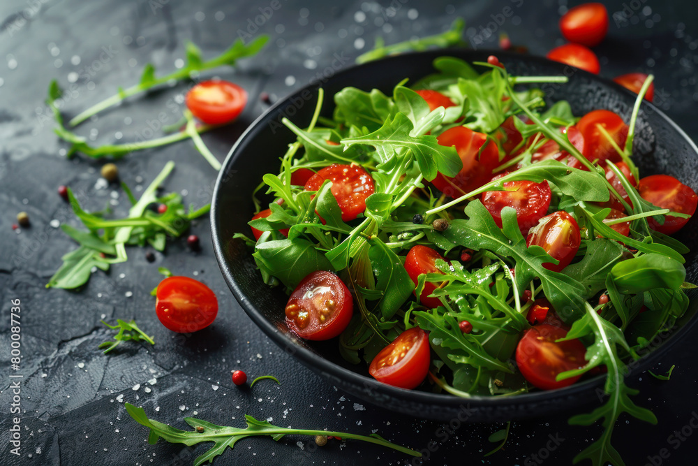 A vibrant salad with fresh arugula and cherry tomatoes A vibrant salad with fresh arugula and cherry tomatoes