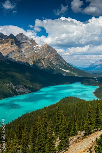 Sky Ballet  White Cumulus Clouds Dancing Over Bow Valley in Banff National Park  Canada - Featuring Peyto Lake s Turquoise Waters in Enchanting 4K image