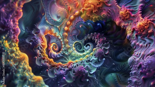 Lost in a realm of surreal dreams, you stumble upon a mesmerizing Abstract colorful psychedelic acid trip portal. photo