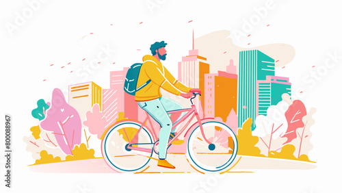 Urban Cyclist Enjoying a Ride in a Colorful Cityscape