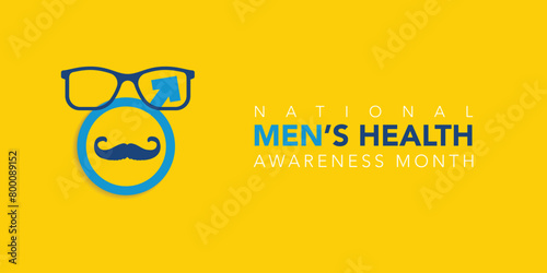 Men health awareness month poster or banner of blue ribbon. Vector no shave symbol for social solidarity event against man Movember healthcare prostate cancer campaign. Takes place in June