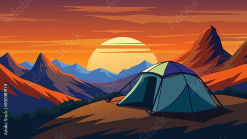 Picturesque Camping at Sunset in Mountainous Landscape