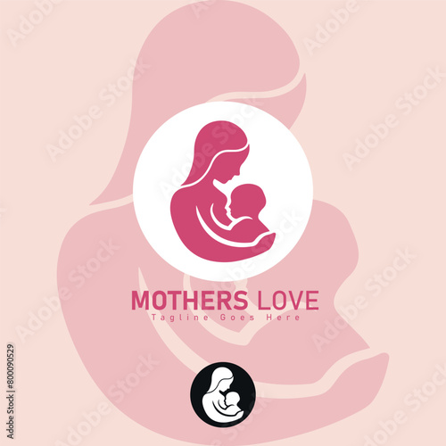 Mother silhouette beautiful woman and baby with her baby card happy mother's day logo