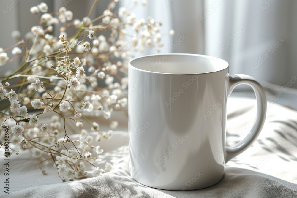 White Blank Mug Mockup in Photographic Scene created with Generative AI White Blank Mug Mockup in Photographic Scene created with Generative AI