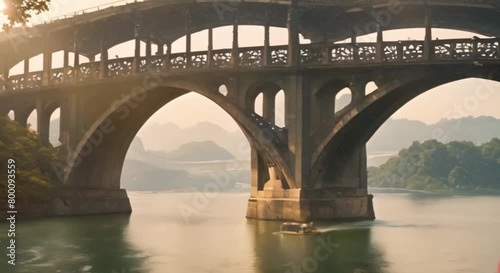 3d view of Wuyi Bridge in Hangzhou, clear water of Qiantang River photo