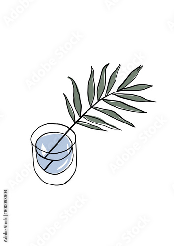Vector illustration - colorful sketch with palm branch in vase. Art for for prints, wall art, banner, background
