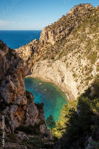 Ses Balandres cliff descent hike is the most impressive one in the island of Ibiza, Santa Agnes, Sant Antoni de Portmany, Balearic Islands, S