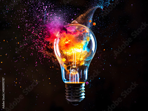 Illuminated Explosion: A Burst of Colorful Creativity from a Light Bulb © Moon