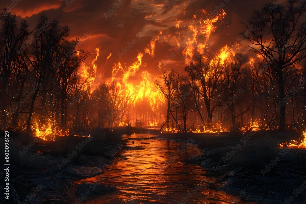 Fiery Forest Transformation:A Cycle of Destruction and Renewal Fiery Forest Transformation:A Cycle of Destruction and Renewal