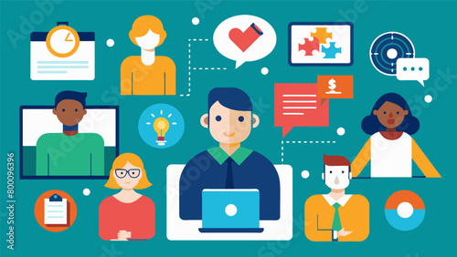 Accommodations are made for employees with different communication styles including visual aids and alternative ods of participation.. Vector illustration