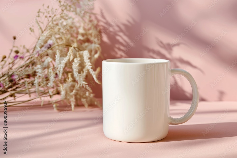 White Blank Mug Mockup in Photographic Scene created with Generative AI