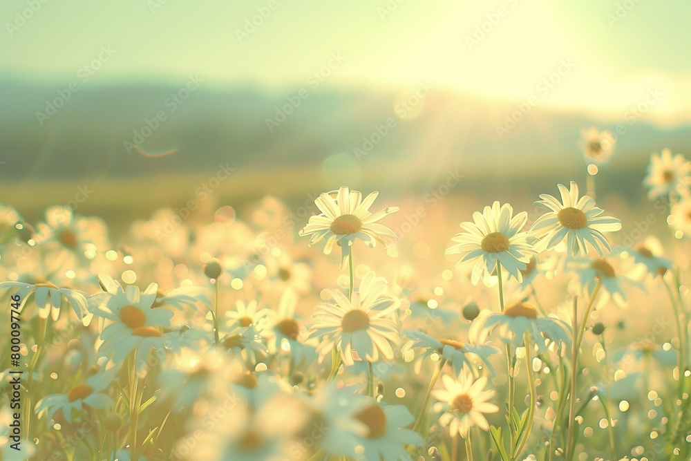 A vibrant field of daisies, symbolizing innocence and purity, under a clear blue spring sky