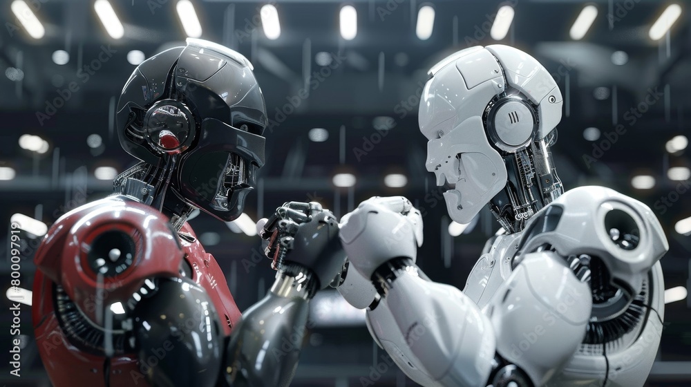 Fototapeta premium Two robots are fighting each other in a boxing ring