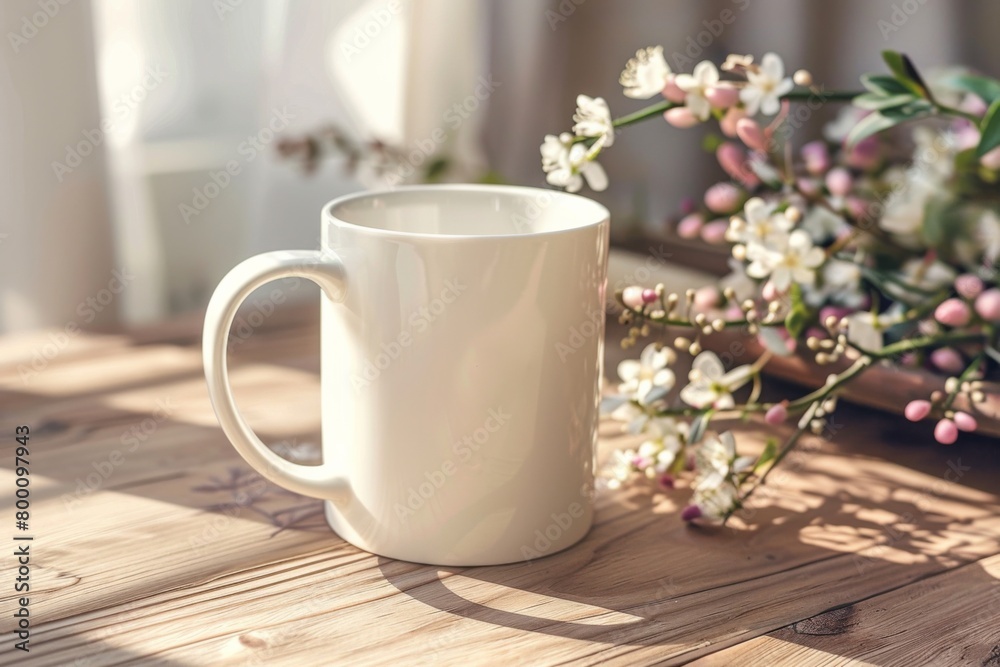 White Blank Mug Mockup in Photographic Scene created with Generative AI White Blank Mug Mockup in Photographic Scene created with Generative AI