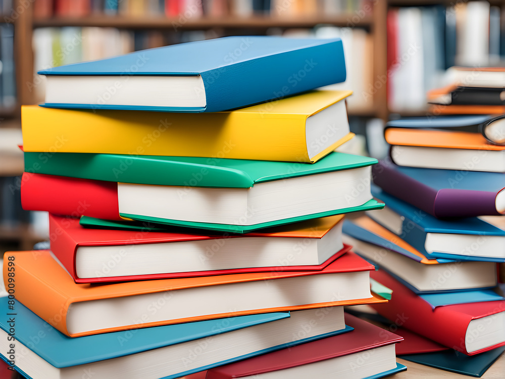 Stacked books with colorful book covers, abstract backgrounds composed of books, educational concepts, World Book Day Stacked books with colorful book covers, abstract backgrounds composed of books, educational concepts, World Book Day