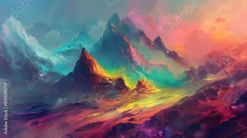 Ethereal Mountainscape in Vibrant Dreamland