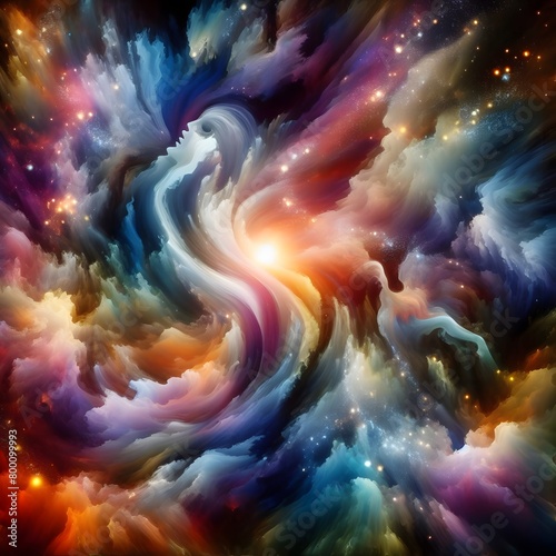 Abstract colorful shapes  Ethereal Echo swirling  dreamlike atmosphere © MDSAIDE