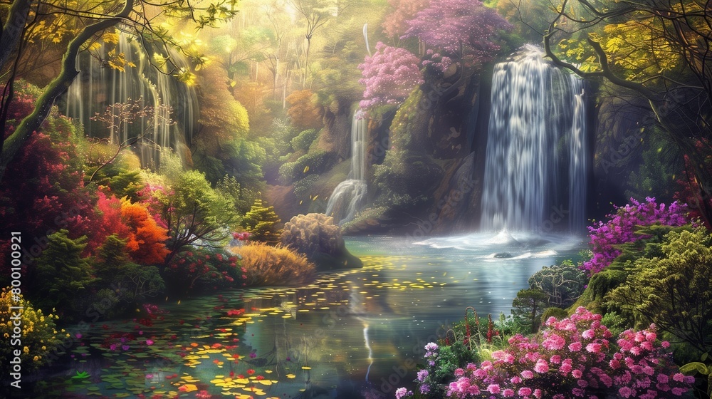 Within a realm of otherworldly beauty, a celestial garden blooms in a kaleidoscope of colors, ideal for adding text.