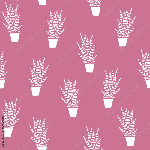 Cactus Vector Seamless pattern. Nature. Hand drawn doodle cacti. Desert Floral background. White cacti print in the scandinavian style