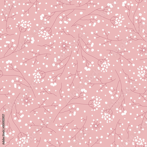 Seamless vector pattern of the dry herbs. Fennel flowers hand drawn. Textile background with dill, wildflowers and plants
