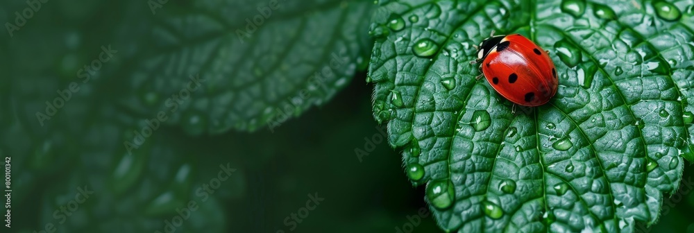 Beautiful ladybug resting peacefully on a lush green leaf in a captivating nature scene Beautiful ladybug resting peacefully on a lush green leaf in a captivating nature scene