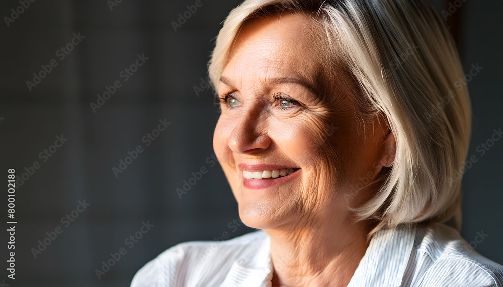 The sweet elderly woman, smiling towards the camera in close-up The sweet elderly woman, smiling towards the camera in close-up