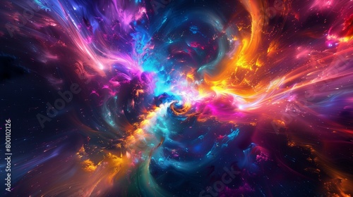 Within the depths of a cosmic abyss, a luminous Abstract colorful psychedelic acid trip portal pulsates with energy, perfect for adding text. photo
