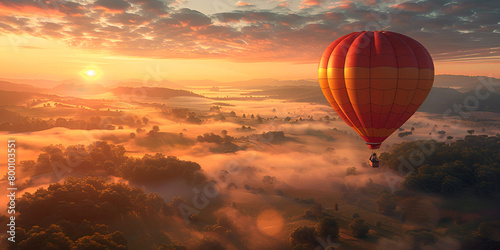 An Image Of A Hot Air Balloon Floating Over The Sunset Background