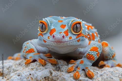 Tokay Gecko: Gripping onto a textured surface with its unique toe pads, showing versatility. photo